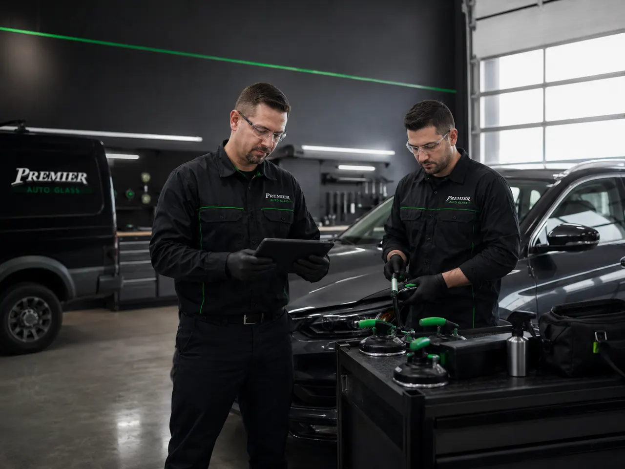 Premier Auto Glass technicians in the shop